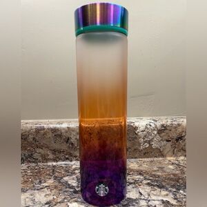 Starbucks Iridescent Ombré Rainbow Glass Water Bottle Tumbler 18 Fl Oz